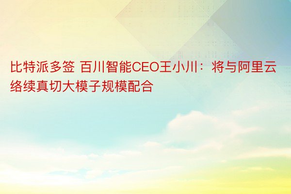比特派多签 百川智能CEO王小川：将与阿里云络续真切大模子规模配合
