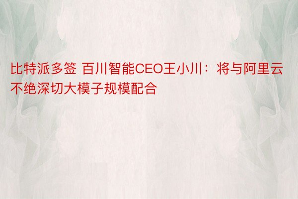比特派多签 百川智能CEO王小川：将与阿里云不绝深切大模子规模配合