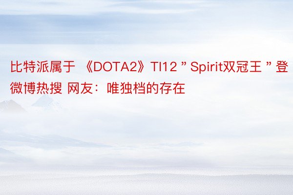 比特派属于 《DOTA2》TI12＂Spirit双冠王＂登微博热搜 网友：唯独档的存在