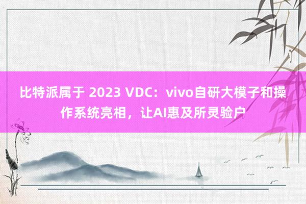 比特派属于 2023 VDC：vivo自研大模子和操作系统亮相，让AI惠及所灵验户